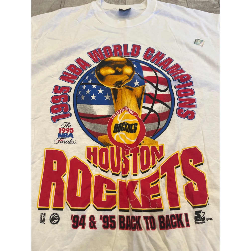 Vintage 1995 Houston Rockets NBA Champions T-Shirt Starter White Mens XL 94‎ 95